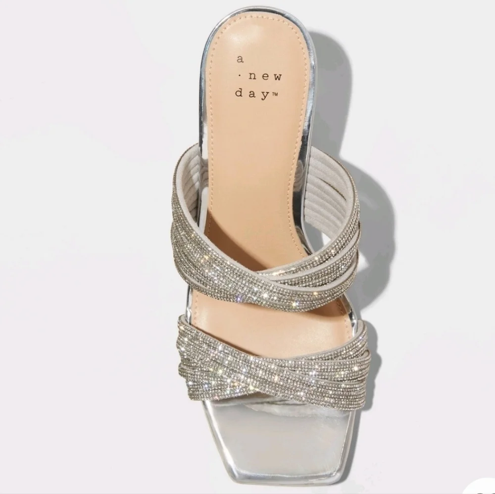 Women's Tammy Rhinestone Heels - A New Day Silver 14W